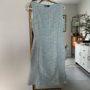 Allegra K Blue Tweed Sleeveless Midi Dress